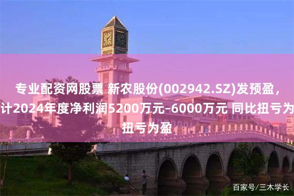 专业配资网股票 新农股份(002942.SZ)发预盈，预计2024年度净利润5200万元–6000万元 同比扭亏为盈